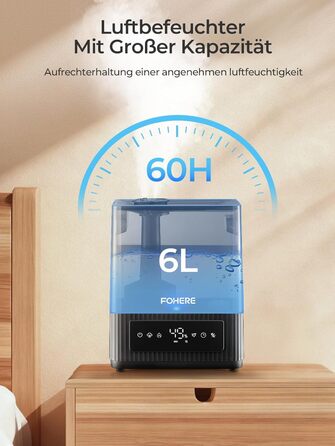 Ультразвуковий зволожувач повітря на 6л для великих кімнат, дитячої та спальні: безшумний холодний випарник з датчиком вологості, аромадифузором та верхнім заповненням, до 60 год роботи