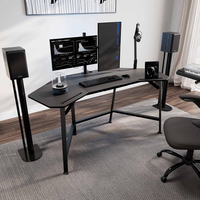 Ігровий стіл EUREKA ERGONOMIC 160x74 см - великий стіл у формі крила для ігор, ПК, дому, офісу, стрімінгу. 2 слоти для iPad. Чорний.