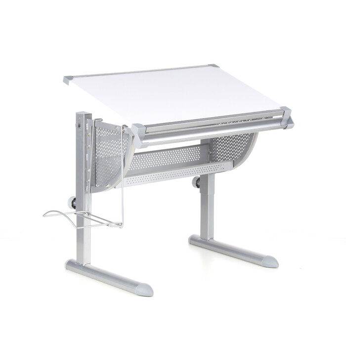 Дитячий стіл BELIA регульований по висоті та куту нахилу, білий / сріблястий, hjh OFFICE