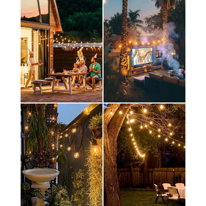 LED гірлянда для вулиці 23м - 75 футів, з таймером та регулюванням яскравості. 30+3 лампочки G40, тепле біле світло, ретро стиль, вологостійка гірлянда для тераси, вечірки, саду, патіо.