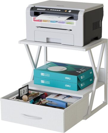 Підставка для принтера з ящиком, 2-рівнева, для офісу, дому, школи | Organizer, колір: білий