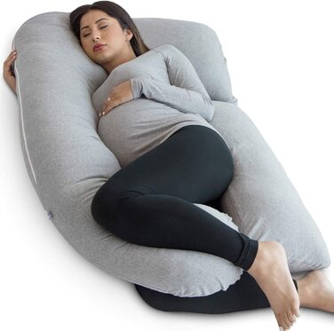 Подушка для вагітних Pharmedoc, сіра U-подібна подушка для всього тіла і підтримка вагітних - підтримка спини, стегон, ніг, живота для вагітних, подушка для годування грудьми Бавовна сірий