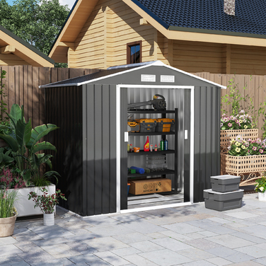 Сарай для інструментів Outsunny з розсувними дверима, 2,13 x 1,30 x 1,85 м, метал, колір вугільного графіту