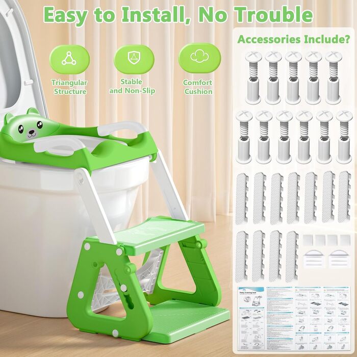 Дитяче сидіння на унітаз зі сходинками 2-в-1: з м'яким сидінням, регульована висота, складаний тренажер для привчання до туалету, нековзне покриття