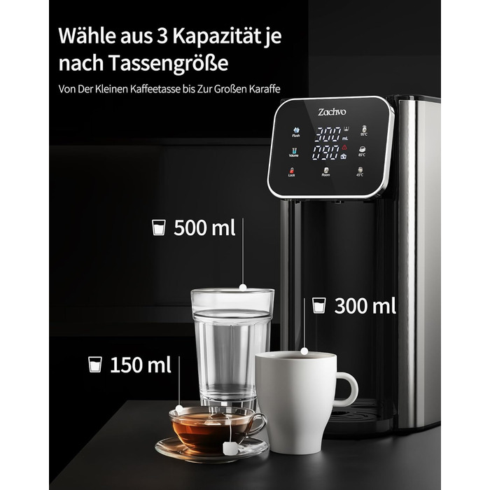 ЗACHVO Дозатор гарячої води UR05-2200W: миттєве гаряче водопостачання, 4 температурні режими, 3 об'єми, 4л бак, компактний та енергоефективний, захист від перегріву, дитячий замок, для кухні та офісу, фільтр з активованого вугілля