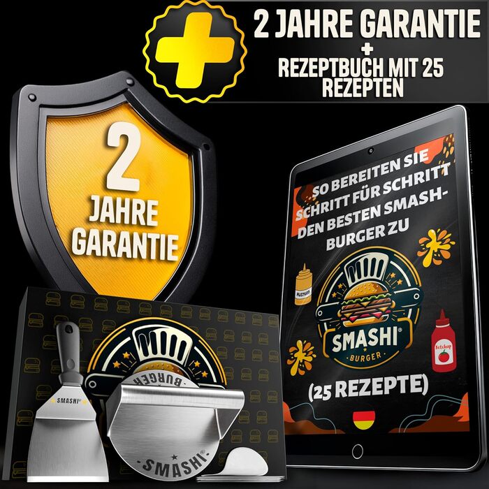 Набір для приготування бургера SMASHI®: прес, дві форми, лопатка, 50 паперів для гриля, рецепти (базовий)