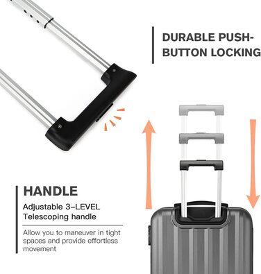 KONO Легкий ручний багаж, 55 x 35 x 20 см, жорсткий корпус, ABS, 4 колеса, сірий колір