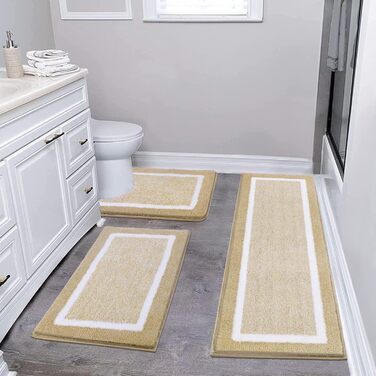 Набір килимків для ванної кімнати Pauwer: м'який килимок з високим ворсом, килимок для душу, килимок для туалету, машинне прання, антиковзаючі, (бежевий, 45 x 65 + 45 x 120 + 50 x 60 см)