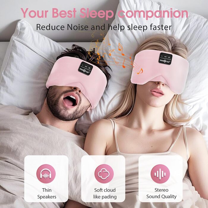 Маска для сну з Bluetooth-навушниками, 100% затемнення, шовкова маска для очей, для чоловіків та жінок, м'які навушники, Bluetooth маска для сну, подорожей (Бейбі Роуз)