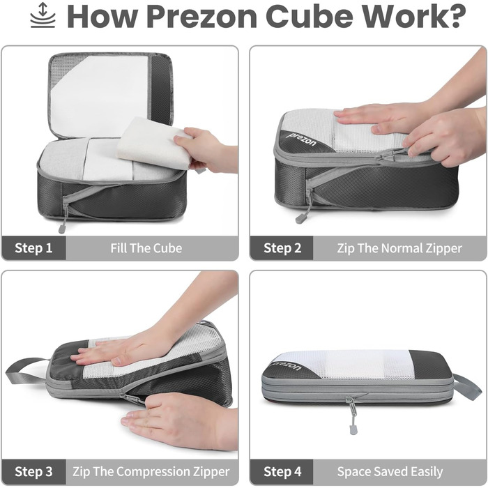 Набір компресійних органайзерів для одягу в подорож, 6 шт, прозорі пакувальні кубики для економії місця в багажі, сірі