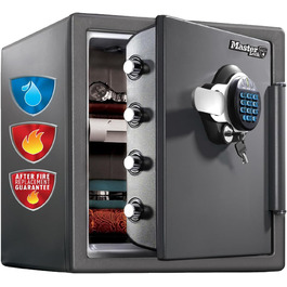 Master Lock FPW082FTCML: Вогнестійкий та водонепроникний сейф, 23л, 417x348x478 мм, цифровий код, для дому та офісу, чорний