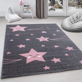 Дитячий килимок з коротким ворсом Падаюча зірка М'який килимок для дитячої кімнати сіро-рожевий, Розмір (80 х 150 см)