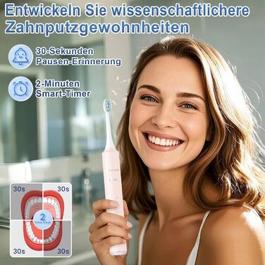 Електрична зубна щітка Betterchoi з магнітною левітацією, 41 000 VPM, 4 насадки, IPX7, 180 днів роботи від акумулятора, 5 режимів, таймер, рожева