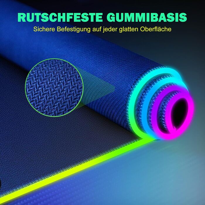 Ігрова підставка для миші RGB з бездротовою зарядкою Qi 15W, LED-підсвічування, 10 режимів, водонепроникна, протиковзна, для геймінгу, ПК, офісу (чорний PU)