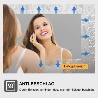 Дзеркало для ванної кімнати MIQU LED 60x50 см з підсвічуванням, тепле/холодне світло, диммування, антизапар, прямокутне (100x60 см)