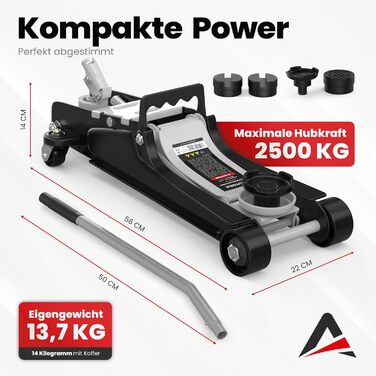 Гідравлічний домкрат Wagenheber 2.5T низькопрофільний для легкових авто та авто з низькою посадкою, до 2500 кг, з кейсом, 3 гумові накладки + адаптер (світло-сірий)