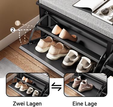 Взуттєва шафа SoBuy з 2 відкидними кришками, вузька, з 4 полицями, біла, 61x100x26 см, FSR165-W (з лавкою, чорна)