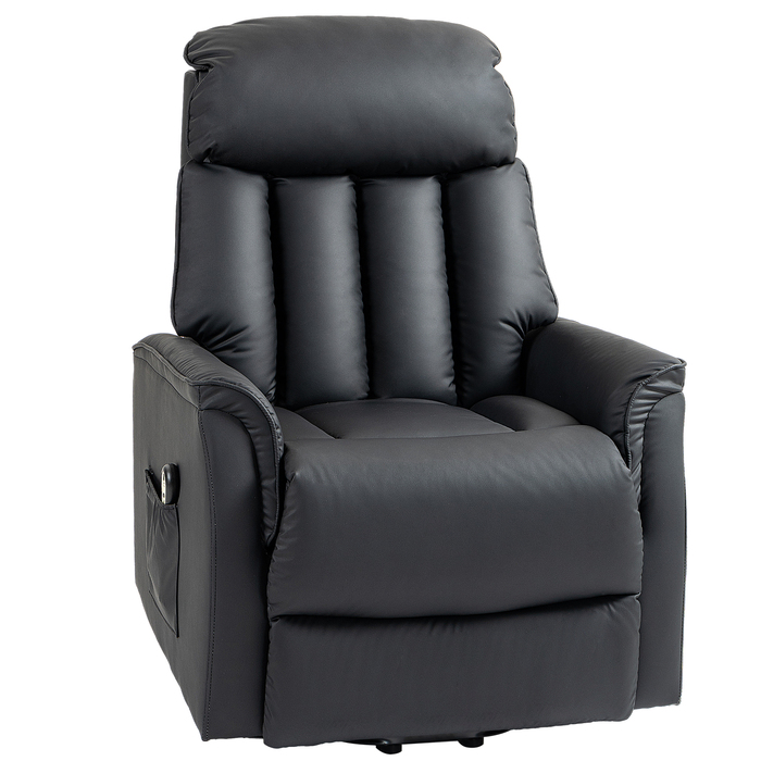 Електричне телевізійне крісло HOMCOM Recliner з допоміжним засобом для сидіння, функцією відкидання, масажне крісло з підніжкою, бічною кишенею, пультом дистанційного керування, для вітальні, до 150 кг, штучна шкіра, чорний | Аосом