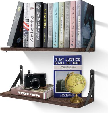 Настінна полиця з дерева Uten, рустикальна підвісна полиця з тримачем для рушників, 2 шт, темно-коричнева — для ванної, кухні, вітальні та спальні