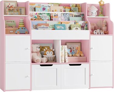 FOREHILL Дитяча полиця-стелаж для іграшок та книг у кімнату з дерева, рожева, 122 x 30 x 100 см