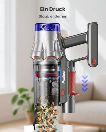 Бездротовий акумуляторний пилосос 48000Pa/580W/65Min, об'єм 1,8L, з функцією від'єднання пилу, антизаплутана щітка, 8-ступенева фільтрація. Підходить для килимів, шерсті тварин та твердих поверхонь. Колір: блакитний