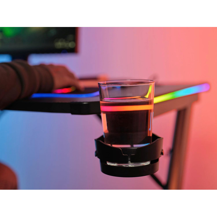 Ігровий стіл Trust Gaming GXT 709W Luminus RGB з підсвічуванням LED, 10 режимів, USB, білий, з підставкою для навушників та тримачем для напоїв, 120 x 60 см