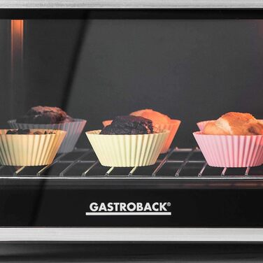 Міні-піч GASTROBACK Bake & Grill з конвекцією, 26 л, 5 функцій, Cool Touch, камінь для піци, дека, решітка, шампур