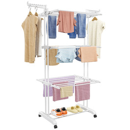 Сушарка для білизни SIMPDIY вертикальна баштового типу, розкладна сушарка з 6 крилами та 2 бічними панелями на колесах для дому та вулиці, біла