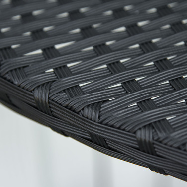 Столик для балкона/саду, приставний столик, садові меблі, напівкругла форма, поліротанг, металевий каркас, чорний колір, розміри 100 x 50 x 74 см