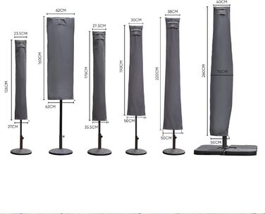 Захисний чохол для парасольки від сонця, сірий, 260x40/70/50 см