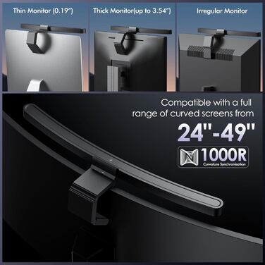 Світлодіодна лампа для монітора Quntis Curved 38см з сенсорним керуванням та пультом, захист від синього світла, регулювання яскравості, для офісу та дому