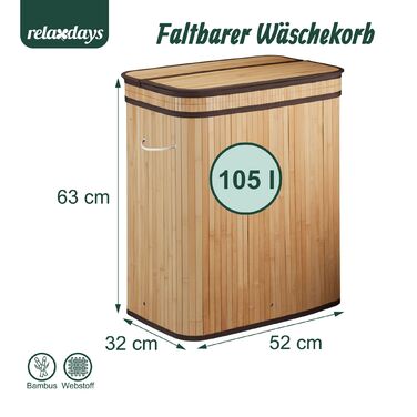 Кошик для білизни Relaxdays з бамбука з 3 відділеннями