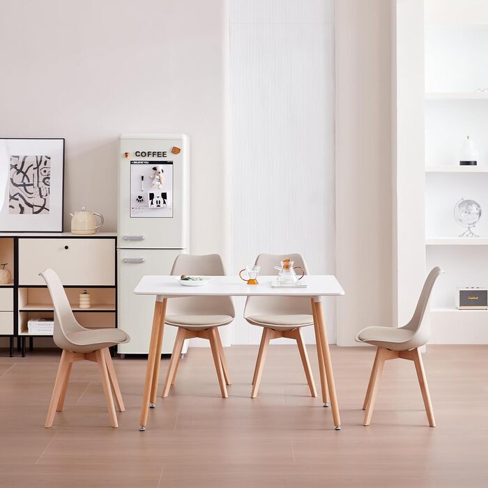 6-Piece Set Modern Dining Chairs, Kitchen Chairs with Upholstery and Beech Legs for Bedroom, Living Room, Dining Room, Kitchen – Khaki