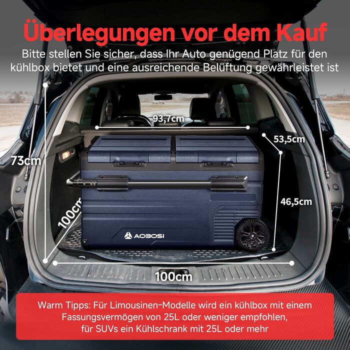Компактний компресорний холодильник AAOBOSI Dual Zone 75L з Wi-Fi керуванням, USB-портом, 12/24/240V, -20°C до 20°C для авто, вантажівки, човна, кемпінгу