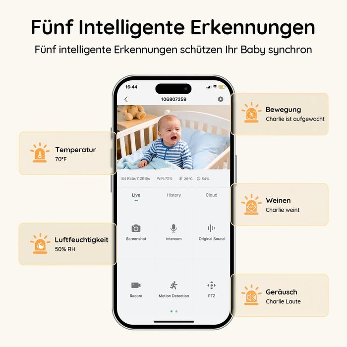 Відеоняня BOIFUN 2K/3MP з камерою Wi-Fi, нічним баченням, 5