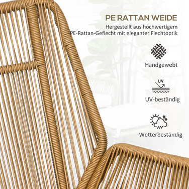 Крісло та пуф Outsunny з ротангу Polyrattan, регульована спинка, світло-коричневий/сірий/чорний