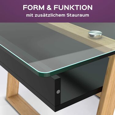 Письмовий стіл bonVIVO - Скляна стільниця, бамбукова рама - Сучасний письмовий стіл
