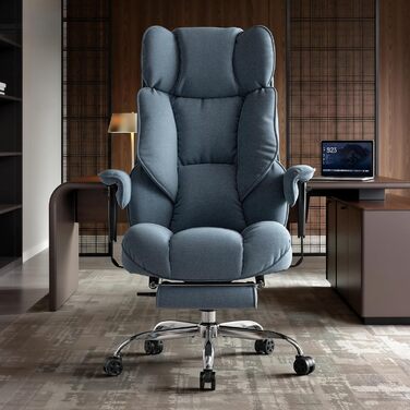 Ергономічний офісний стілець Efomao XXL до 200 кг, блакитний: крісло для важких користувачів з підставкою для ніг та товстим м'яким сидінням