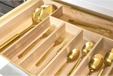 Органайзер для кухонних ящиків iDesign 2 шт. з регульованим розміром, з павловнії, для столових приборів та кухонного приладдя, бежевий