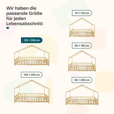 Дитяче ліжко Treviolo з захистом від падіння, 120x200 см, з ламелями, з сосни, колір дерева, Montessori