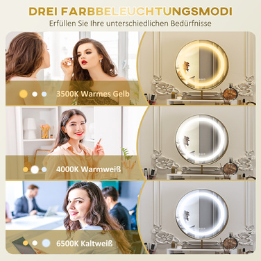 HOMCOM туалетний столик із LED-підсвічуванням, дзеркало з регульованим нахилом, туалетний столик із 2 висувними ящиками, відкрита полиця, туалетний столик для спальні, 100 x 50 x 76 см, білий | Aosom