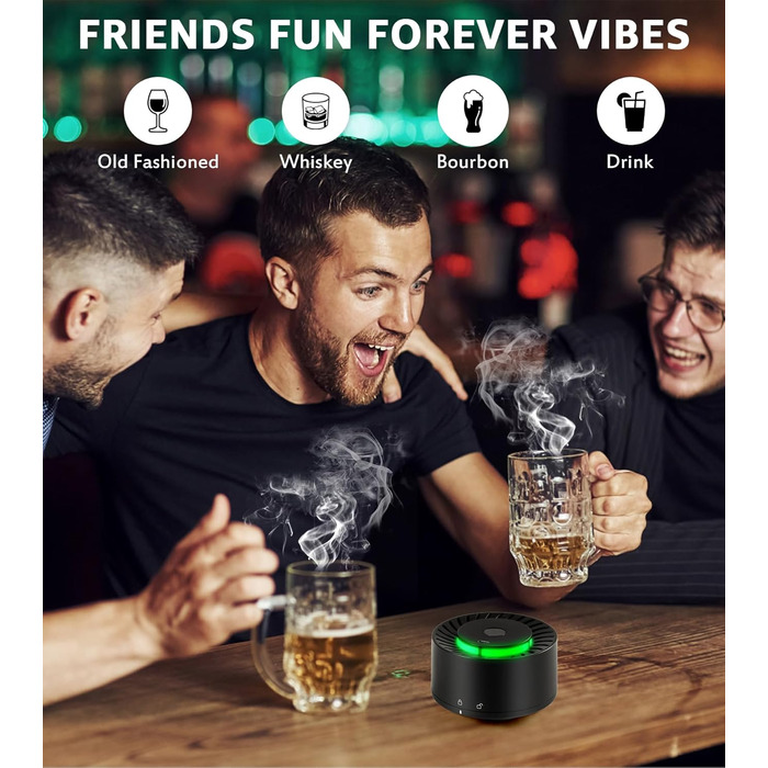 Електричний набір для копчення віскі з LED-підсвічуванням, 6 ароматів деревини, без бутану, перезаряджається, вінтажний, барний аксесуар, подарунок для чоловіків, батька, чоловіка