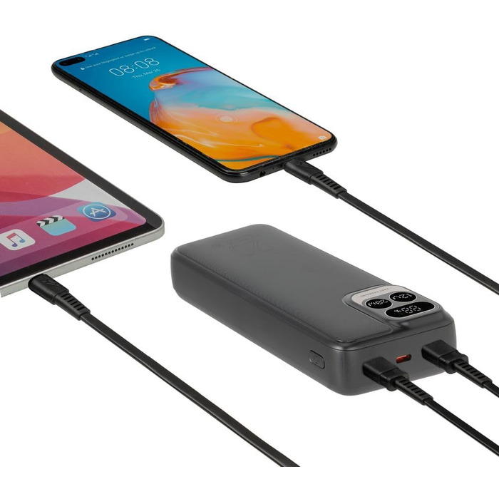 Вт, LCD дисплей, USB-C, 1 вхід, 3 виходи, 2585 Powerbank 30000mAh, QC/PD 20