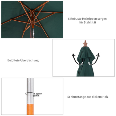 Сонячний парасоль 200 x 150 x 235 см. Згинальний садовий парасоль з 3-ступеневим регулюванням висоти, прямокутний, пляжний парасоль, водовідштовхуючий та захищає від ультрафіолету, підходить для пляжу, балкону, тераси, саду. Колір: зелений.