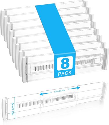 Набір роздільників для ящиків Cexovo, 8 шт., регульовані, пластикові. Роздільники для ящиків кухні, шафи, спальні, комода. Прозорі.