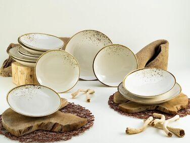 Серія Nature Collection Natural Living, набір посуду з 12 предметів, набір тарілок з кераміки, можна мити в посудомийній машині та мікрохвильовій печі, якісний набір тарілок 12 предметів, 14779