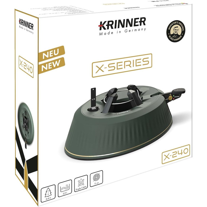 Підставка для ялинки KRINNER X-Series X-240 з педаллю та резервуаром 3 л (до 2,4 м), Made in Germany