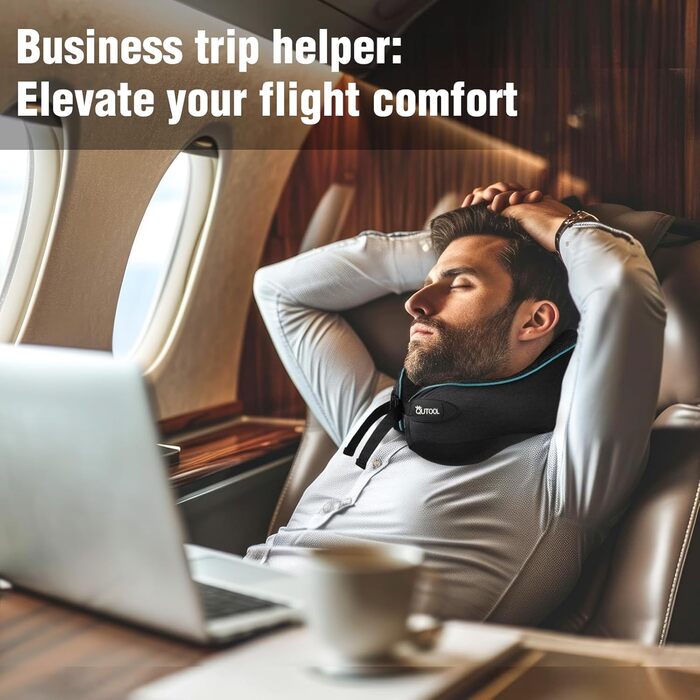 Подушка для шиї у літак з Memory Foam, регульовані ремені, дихаючий чохол, підтримка шиї для подорожей (літак, авто, поїзд). У комплекті: чохол для зберігання з гачком