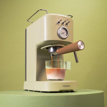 Еспресо-машина Cecotec Compact Power Espresso 20 Retro Green: 1100 Вт, 20 бар, термоблок, капучинатор, манометр