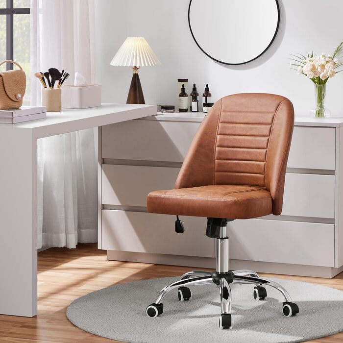 Офісне крісло Yaheetech з регулюванням висоти, ергономічне, оббивка з тканини, поворотне, без підлокітників, для офісу та дому, колір: коричневий (Retro-brown)